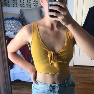 Yellow crop top tank with tie in front